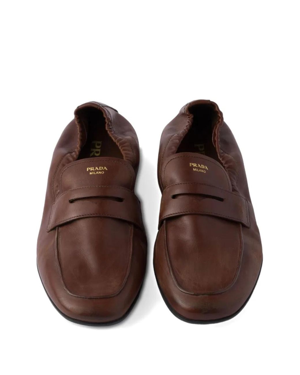 Prada Brown Shuffle Antiqued Leather Loafers