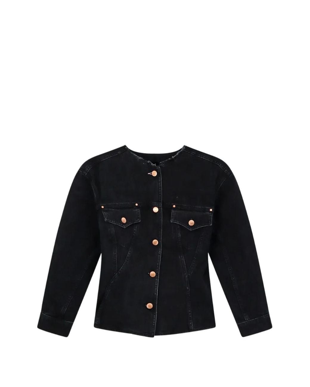3x1 Black Pick Dumbo Collarless Denim Jacket