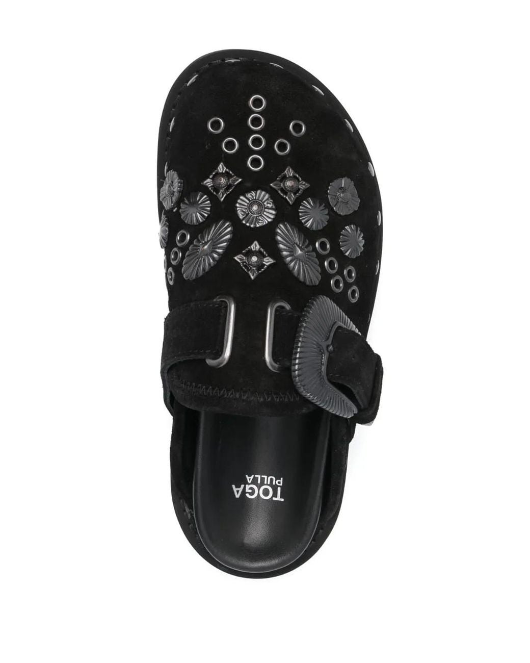 Toga Black Sabot Metal Suede Mules