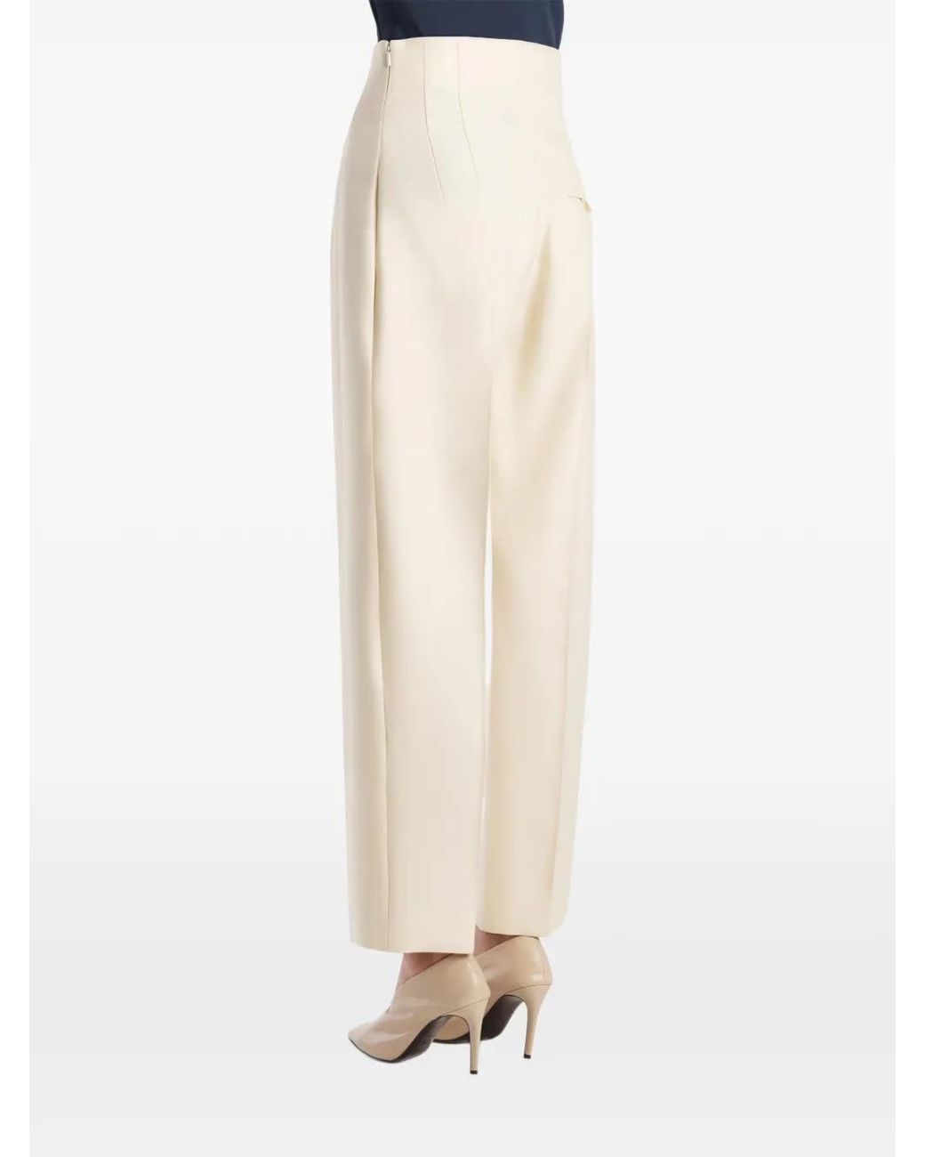Khaite White Somera Pleated Pressed-Crease Trousers
