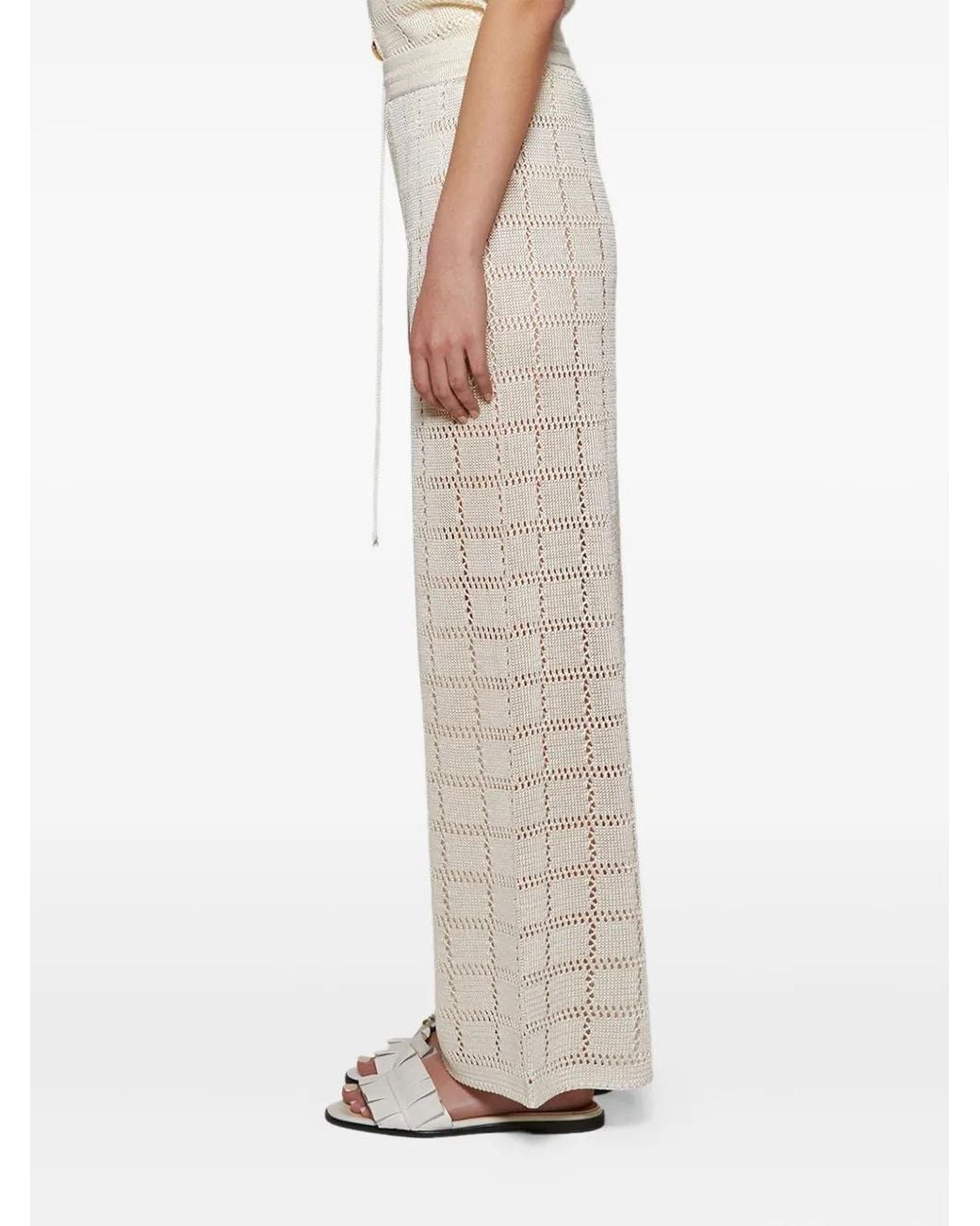 Calle Del Mar White Grid-Pattern Knit Trousers