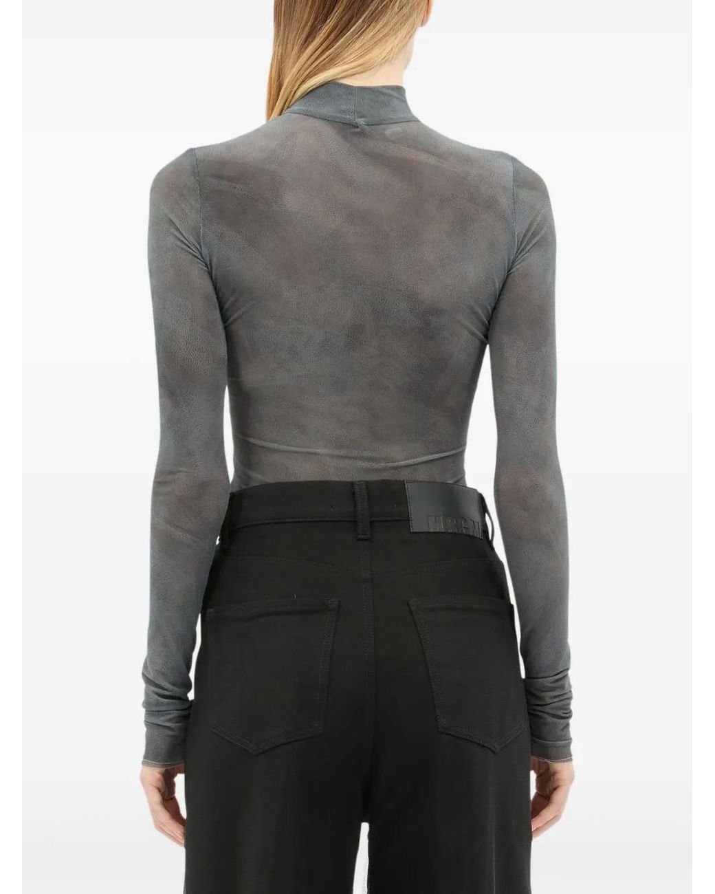 MSGM Gray Floral-Print Zip Bodysuit