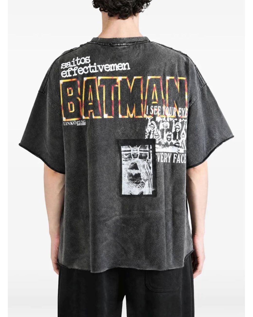 SAITOS Black Batman Patch Distressed T-Shirt