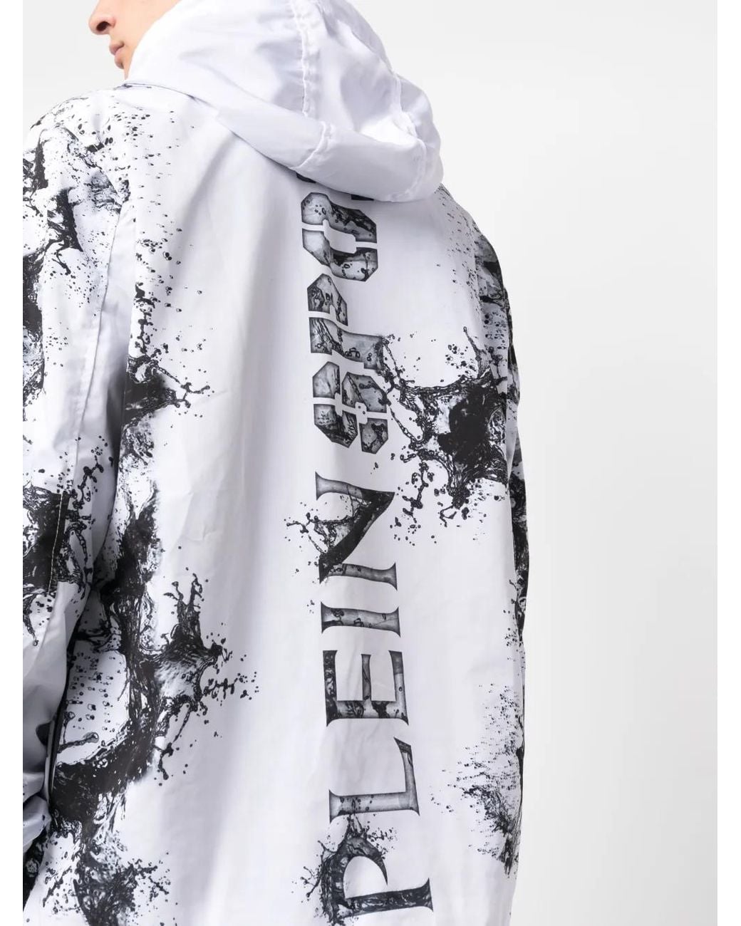 Philipp Plein White Splash-Print Hooded Jacket for men