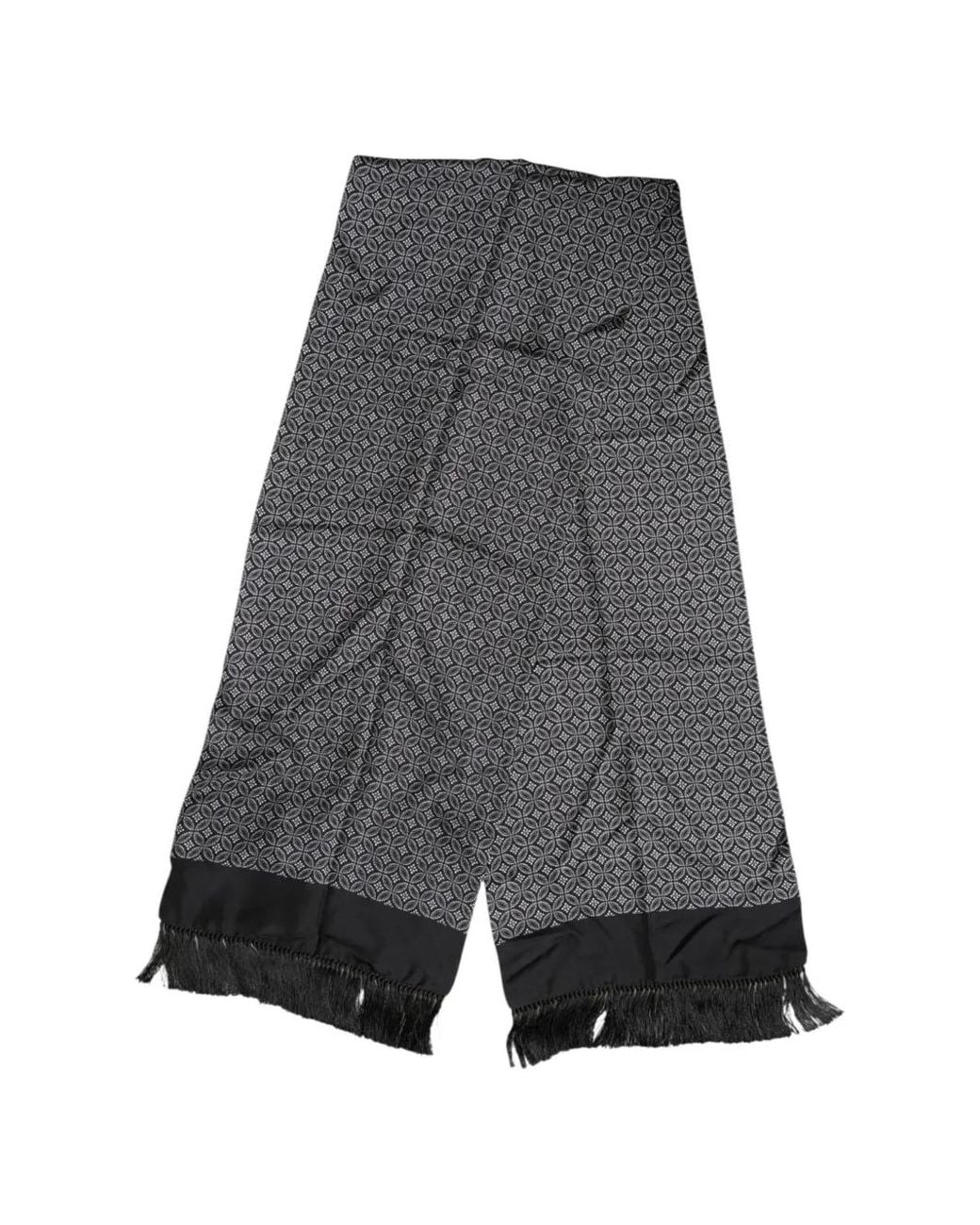 Dolce & Gabbana Gray Patterned Fringe-Trim Scarf for men