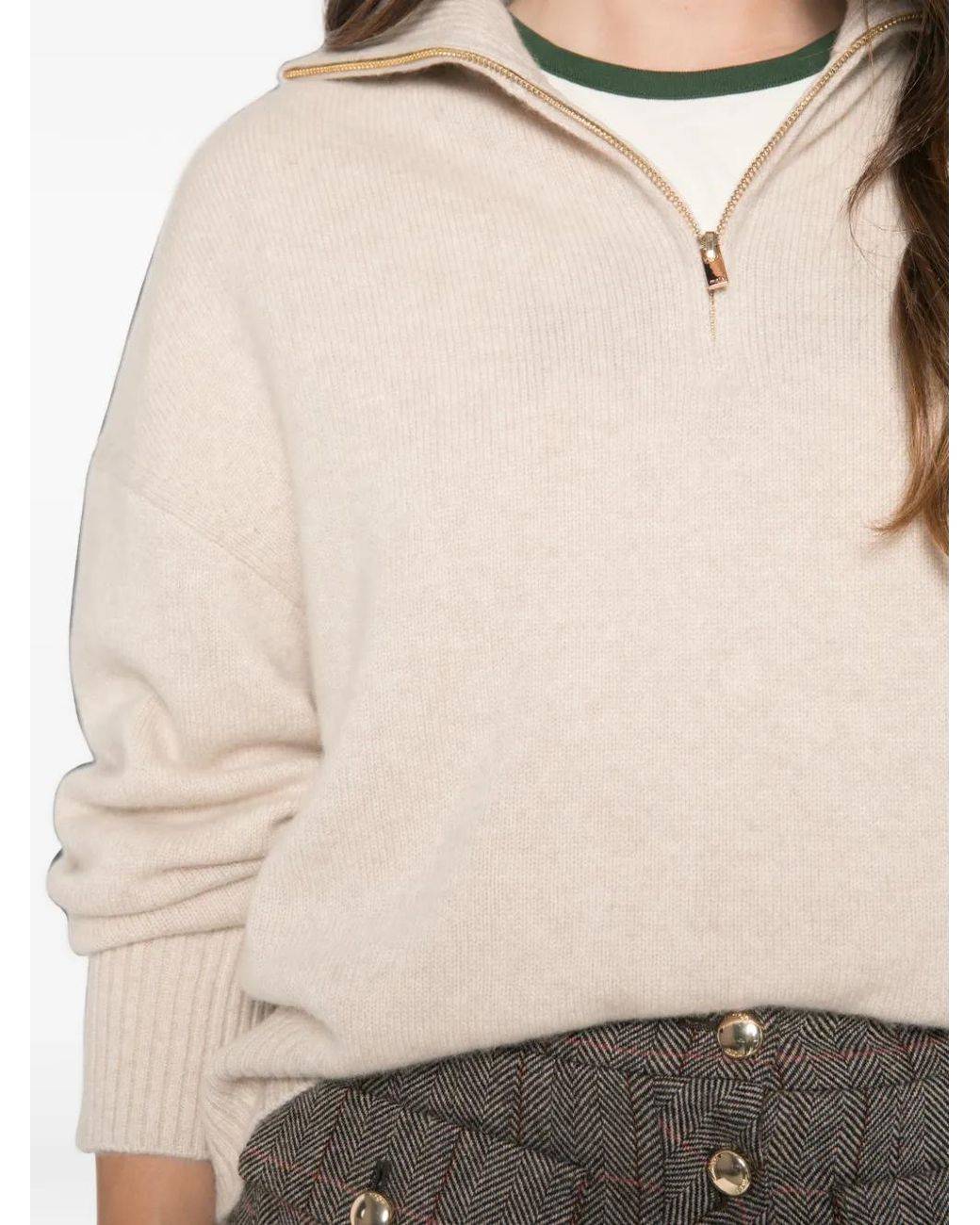 Maje White Quarter-Zip Sweater