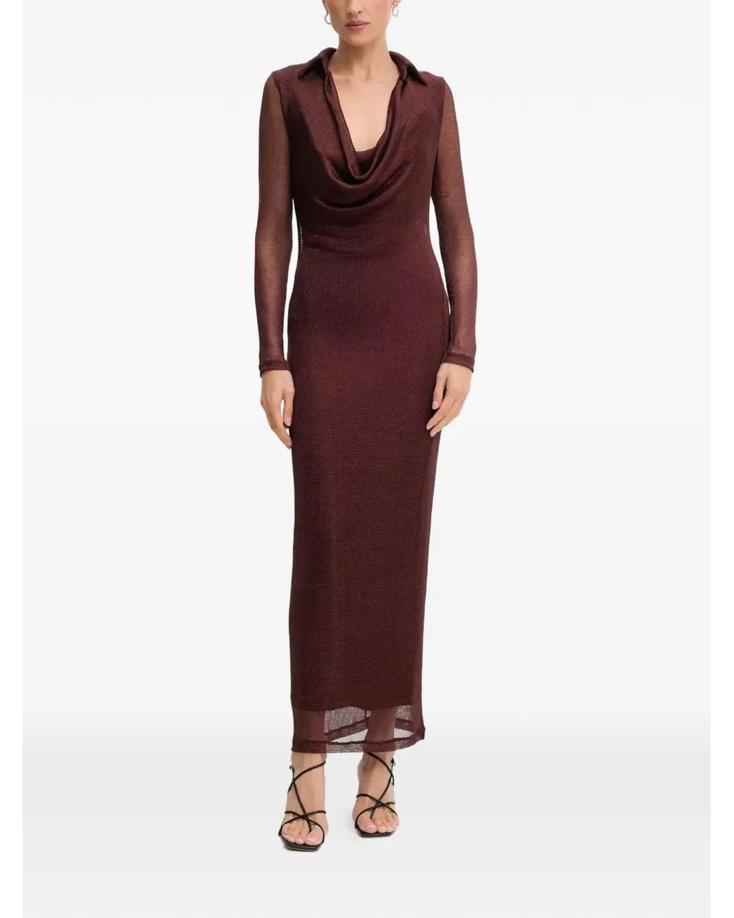 Bardot Red Lorel Cowl-Neck Long-Sleeve Maxi Dress