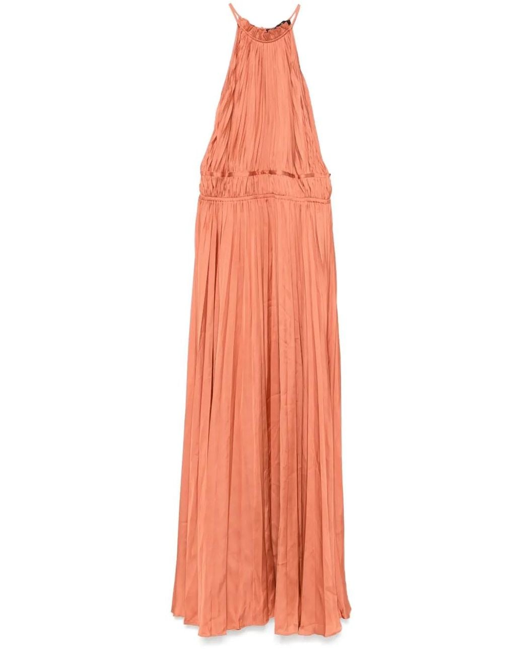 Maje Robe Longue En Soie  Effet Pliss in Orange | Lyst