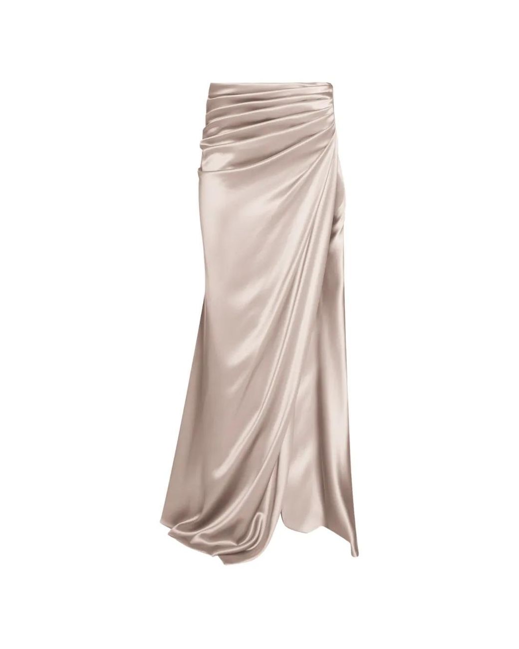 ALEXIA & ANTONIA Natural Draped Side-Slit Maxi Skirt