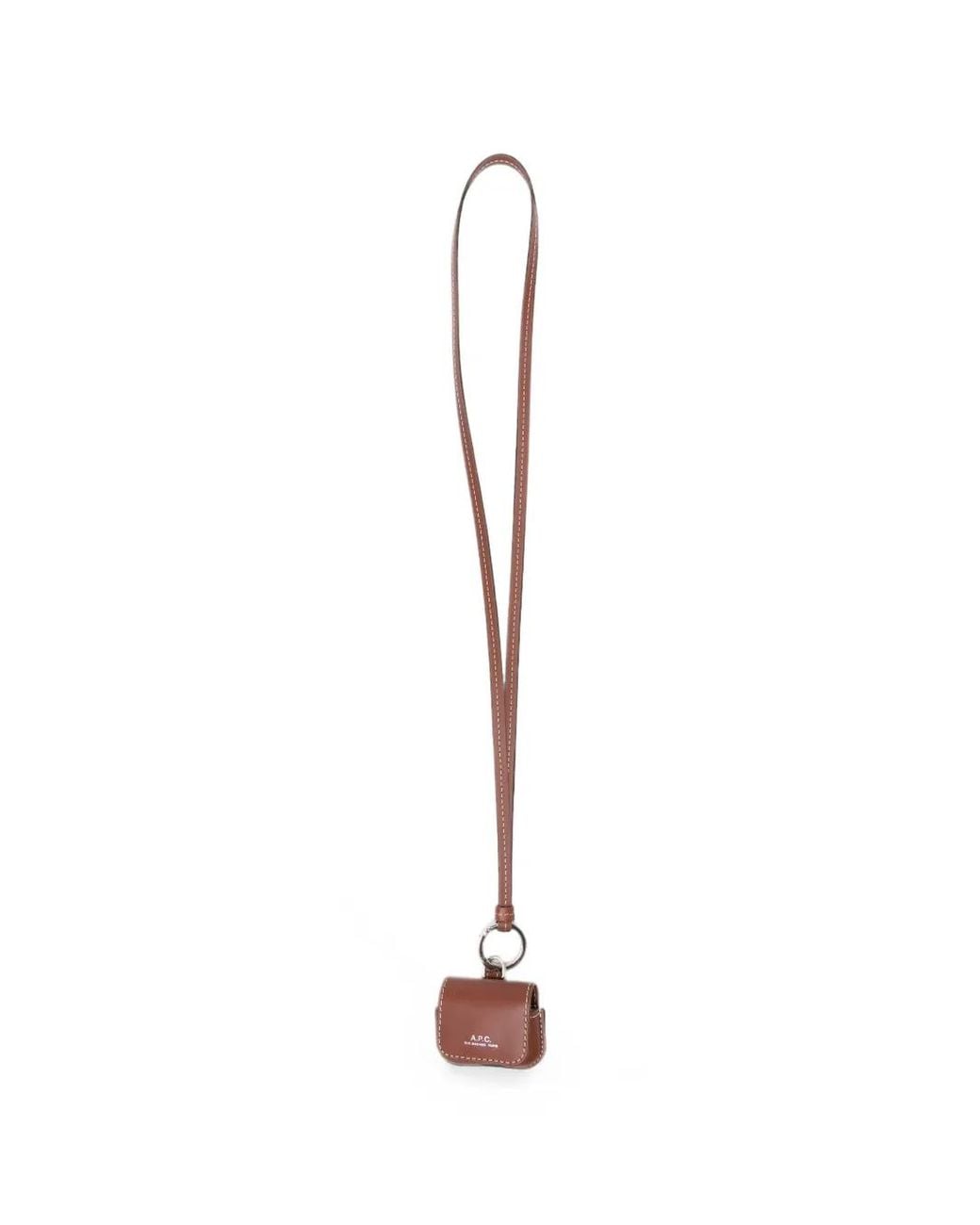 A.P.C. White Logo-Print Leather Airpods Pro Case Keyring
