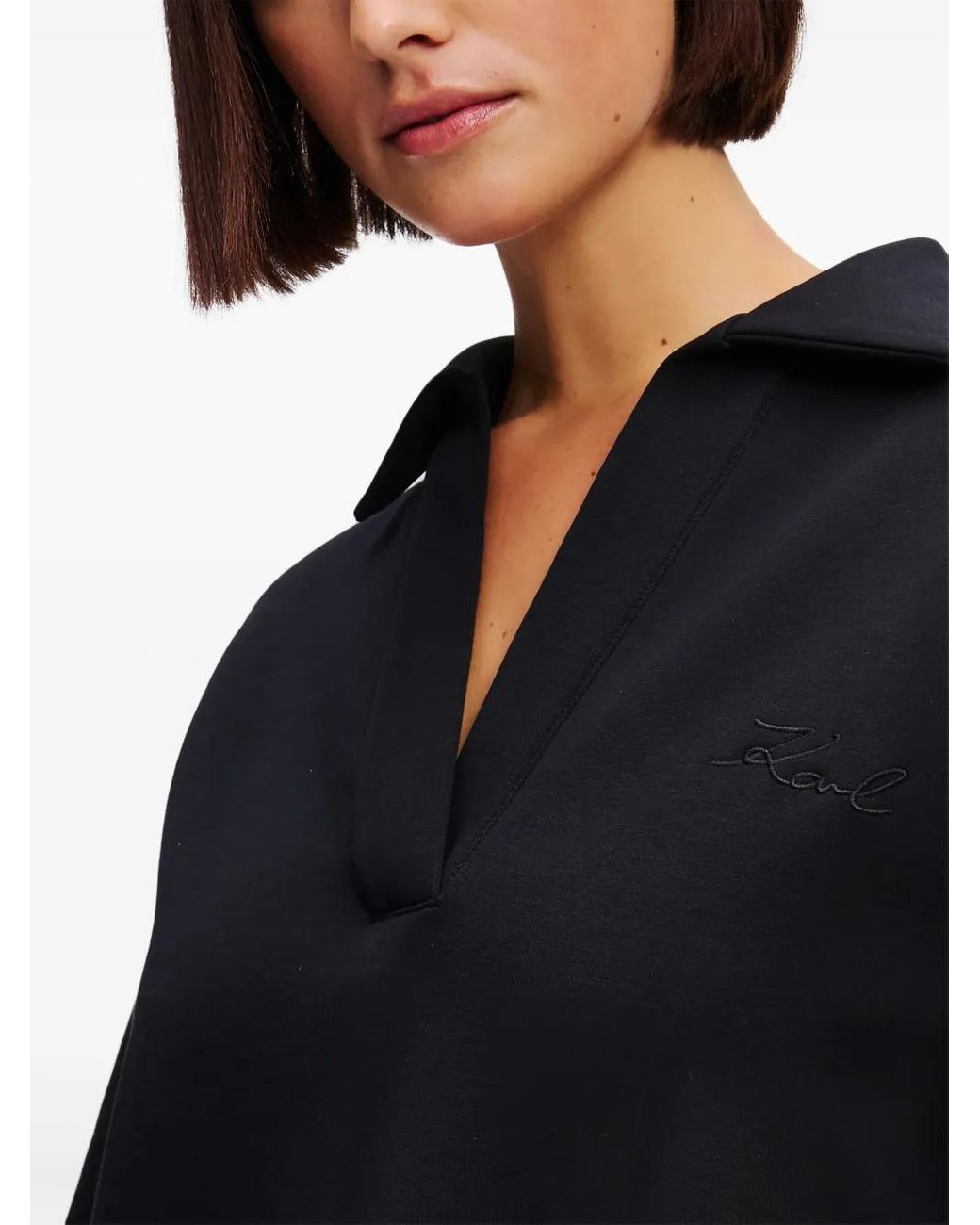 Karl Lagerfeld Black Logo-Print V-Neck Sweatshirt