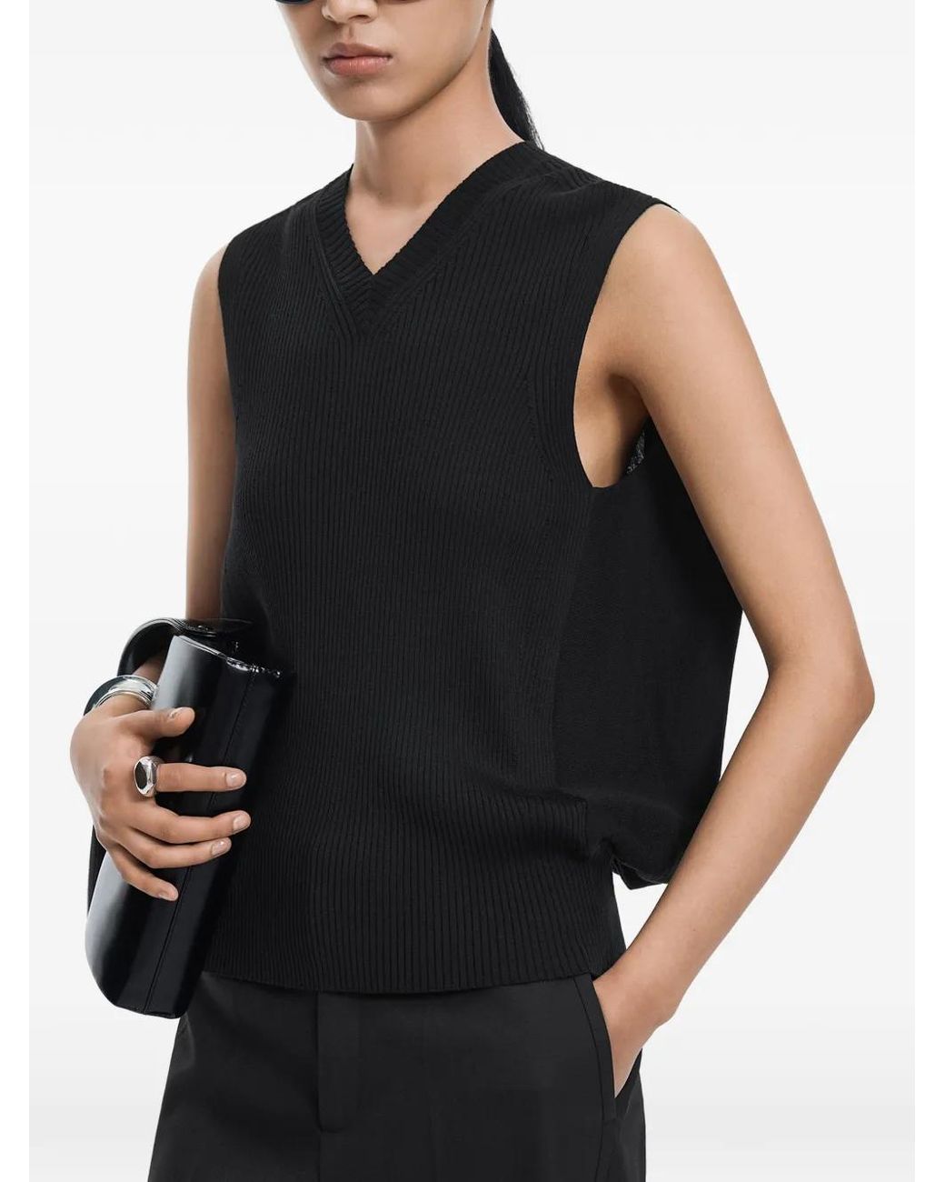 JNBY Black V-Neck Ribbed Vest