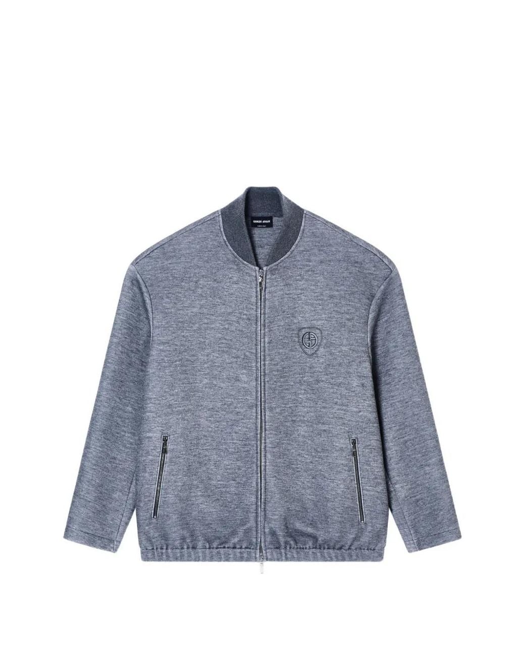 Giorgio Armani Blue Logo-Patch Zip-Up Jacket for men