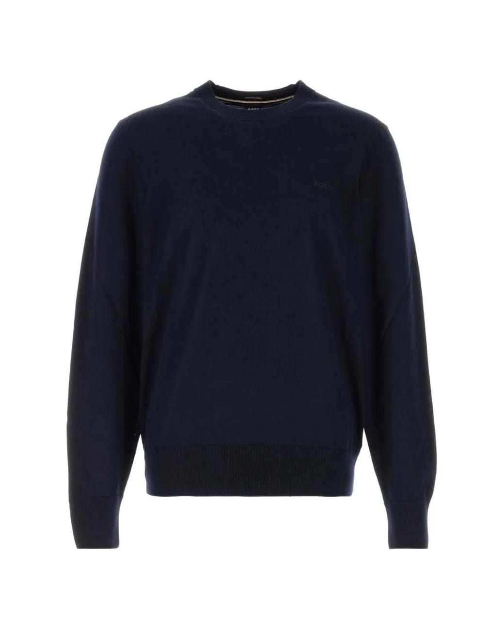 Boss Blue Merino-Wool Sweater With Logo Embroidery for men