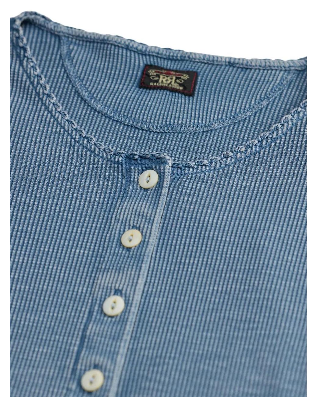 RRL Blue Long Sleeve Polo Top