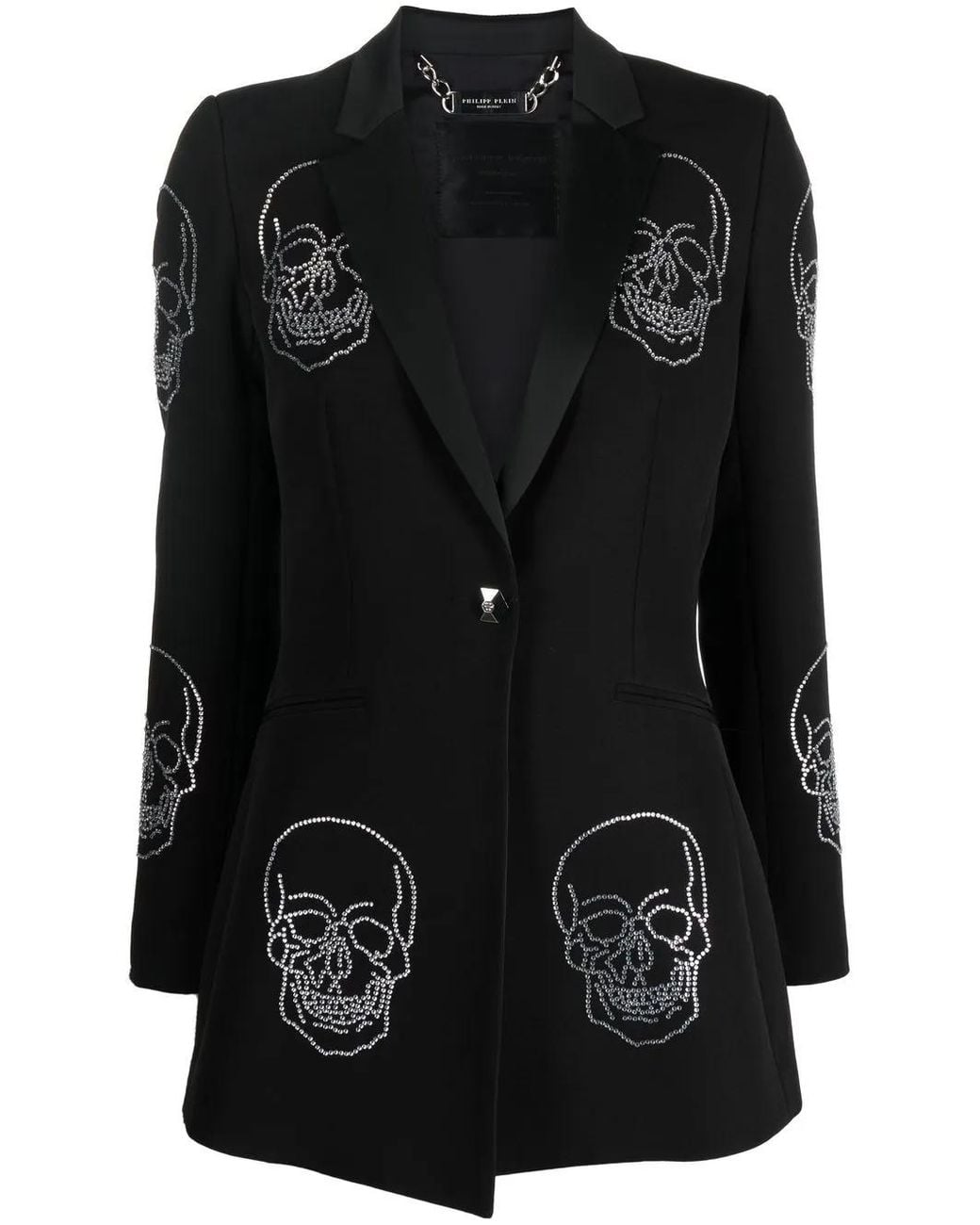Philipp Plein Black Skull-Embellished Single-Breasted Coat