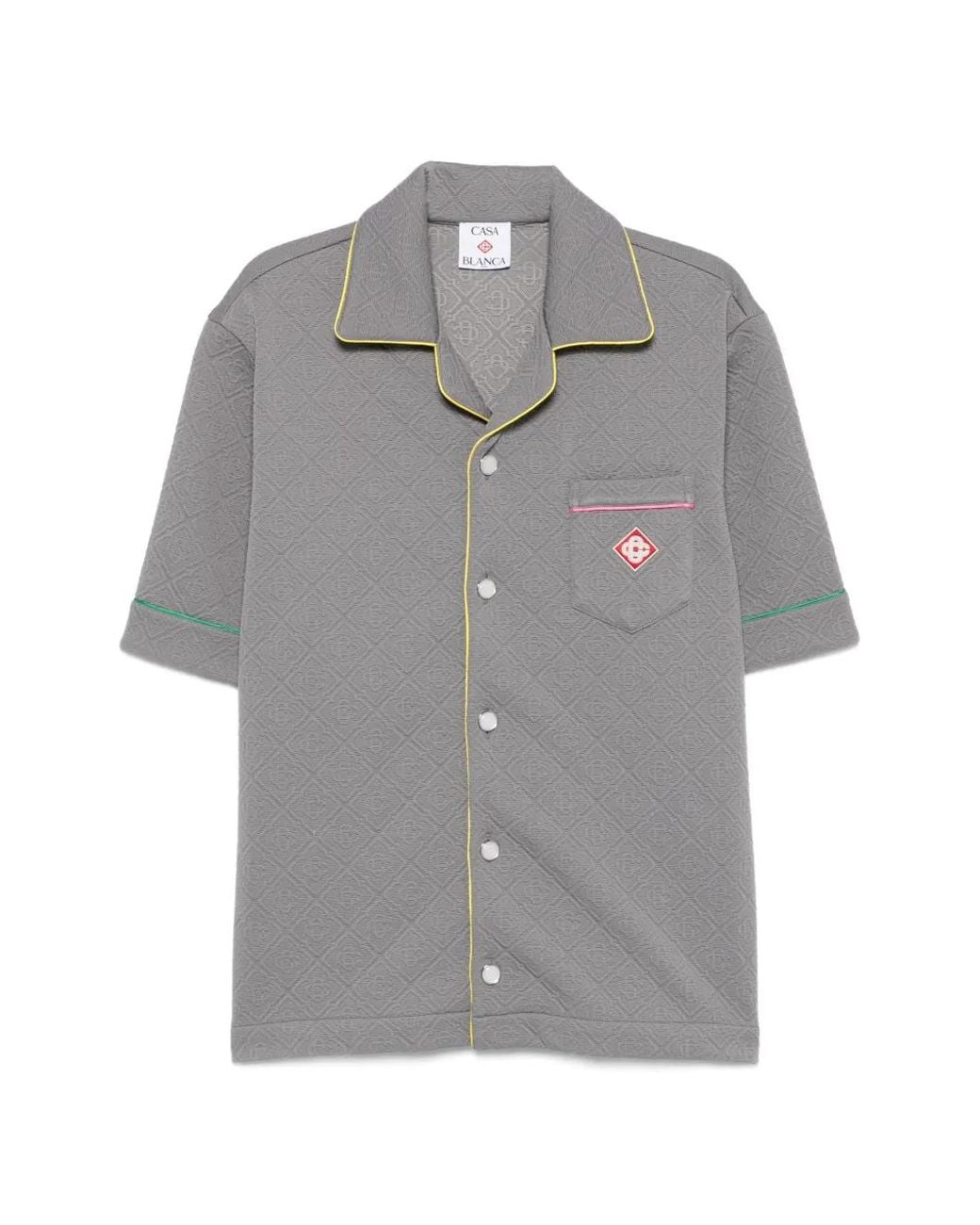 Casablanca Gray Monogram-Jacquard Contrast-Trim Shirt for men