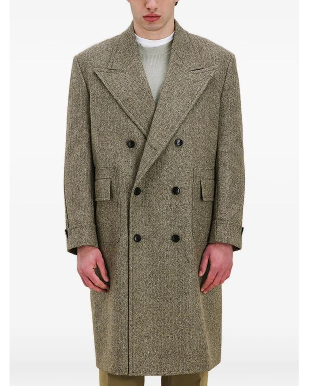 Fortela Green Bogart Herringbone Double-Breasted Coat for men