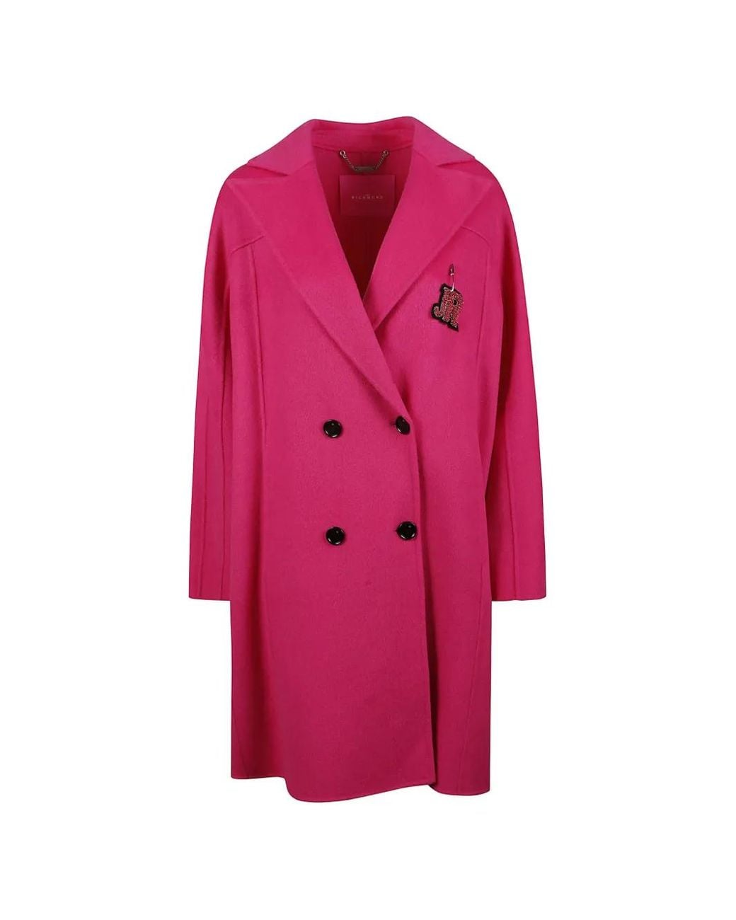 John Richmond Pink Double-Breasted Logo-Patch Coat