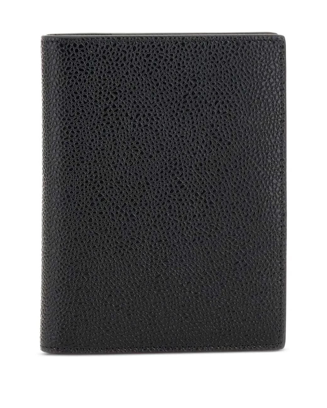 Thom Browne Black Passport Holder In Pebble Grain