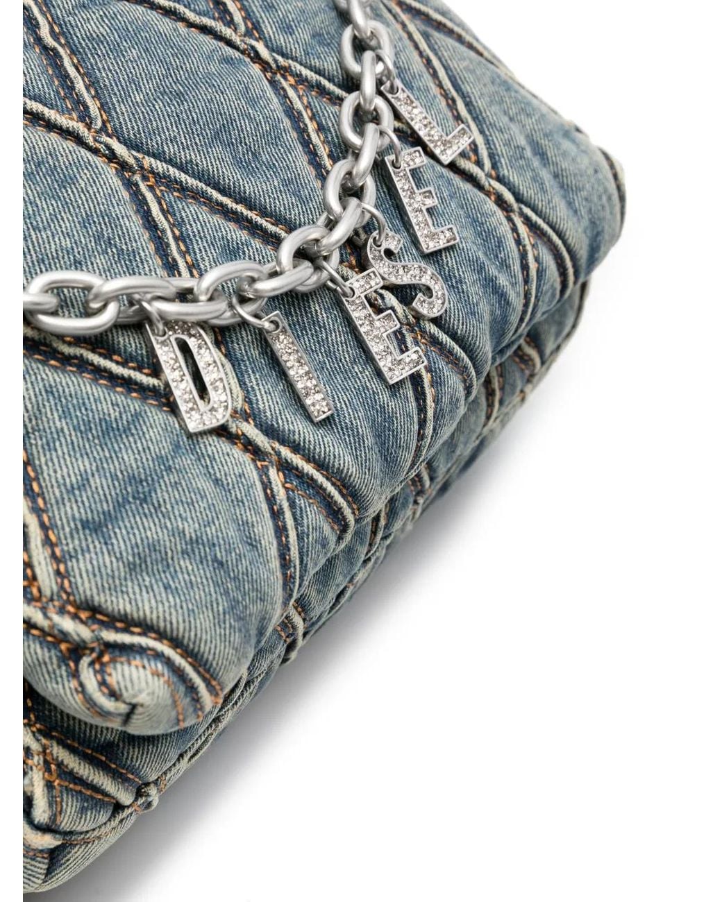 DIESEL Blue Logo Charm Denim Shoulder Bag