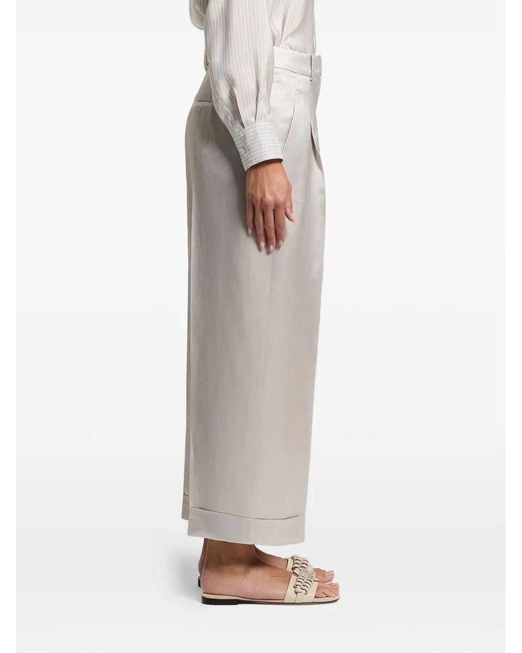 Peserico White Cuffed Satin Trousers