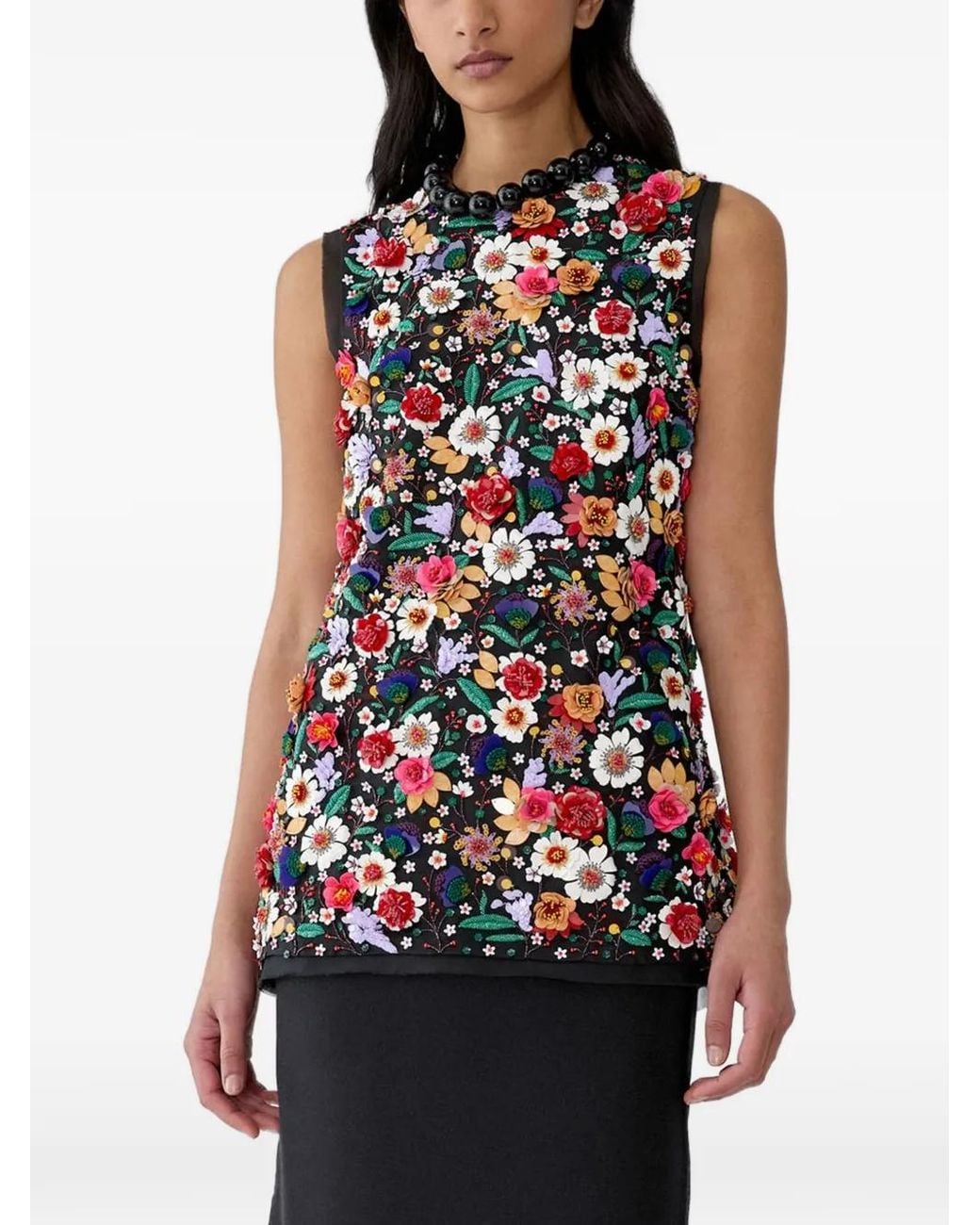 Carolina Herrera Floral-Embroidered Sleeveless Top