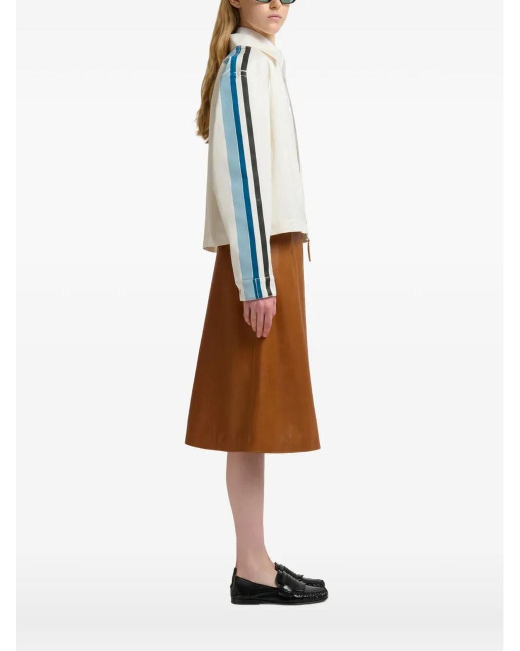 Marni Gestreept Gabardine Shirtjack Met Rits in het Natural