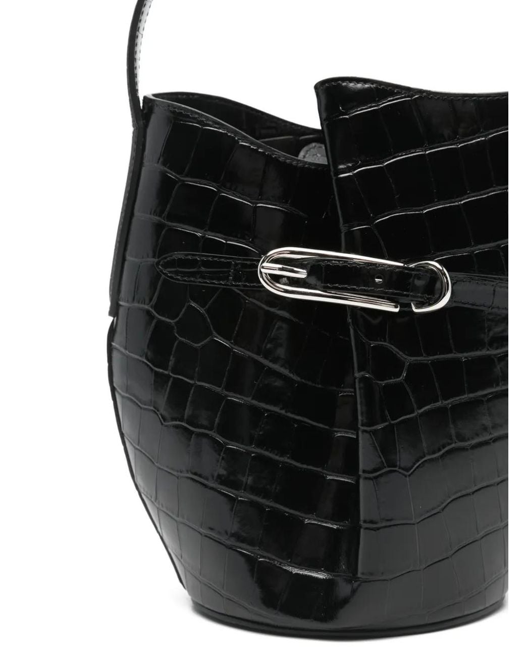 Liffner Black Croc-Embossing Belted Bucket Bag