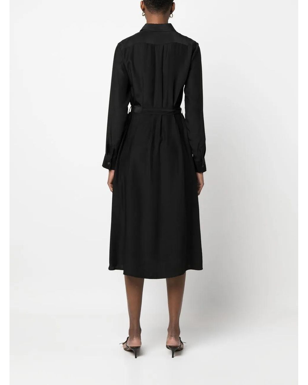 P.A.R.O.S.H. Black Belted Silk Shirt Dress