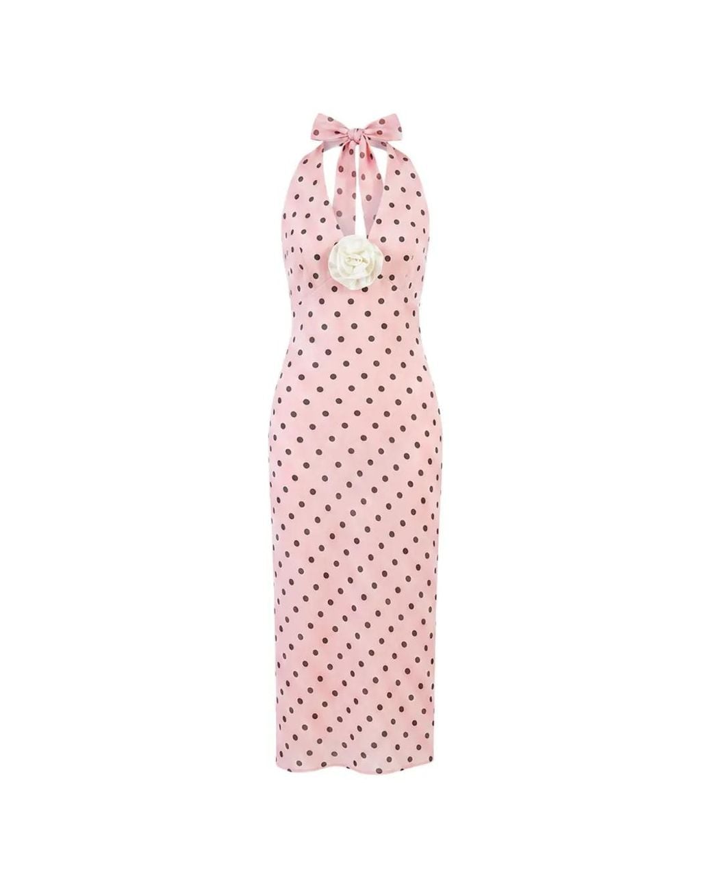 Sleeper Pink Robe Mi-Longue Jardin À Pois Et Dos Nu