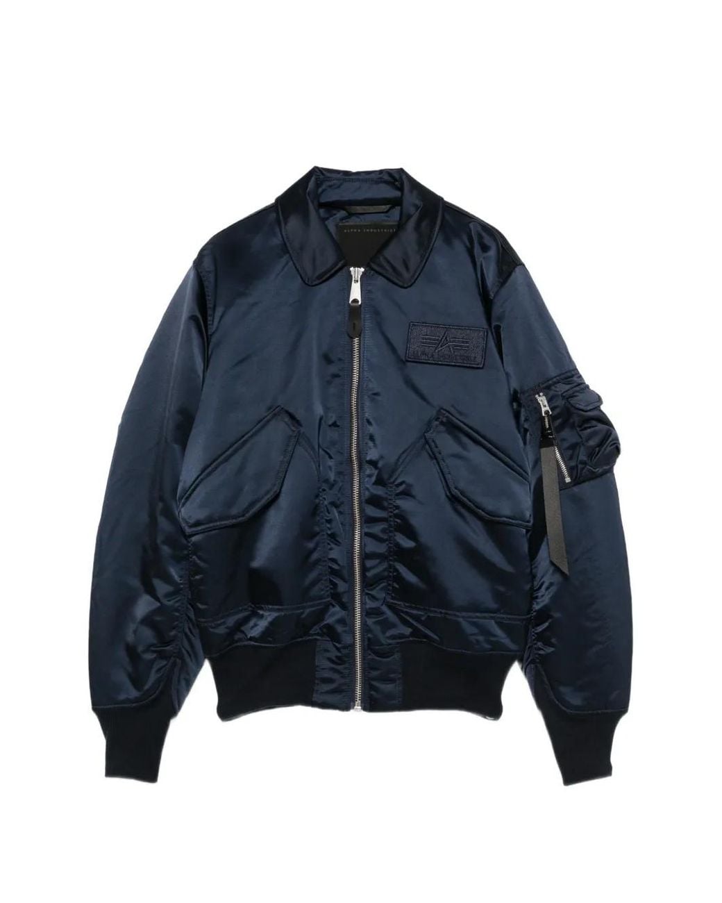 Alpha Industries Blue Logo-Patch Zip-Up Bomber Jacket for men