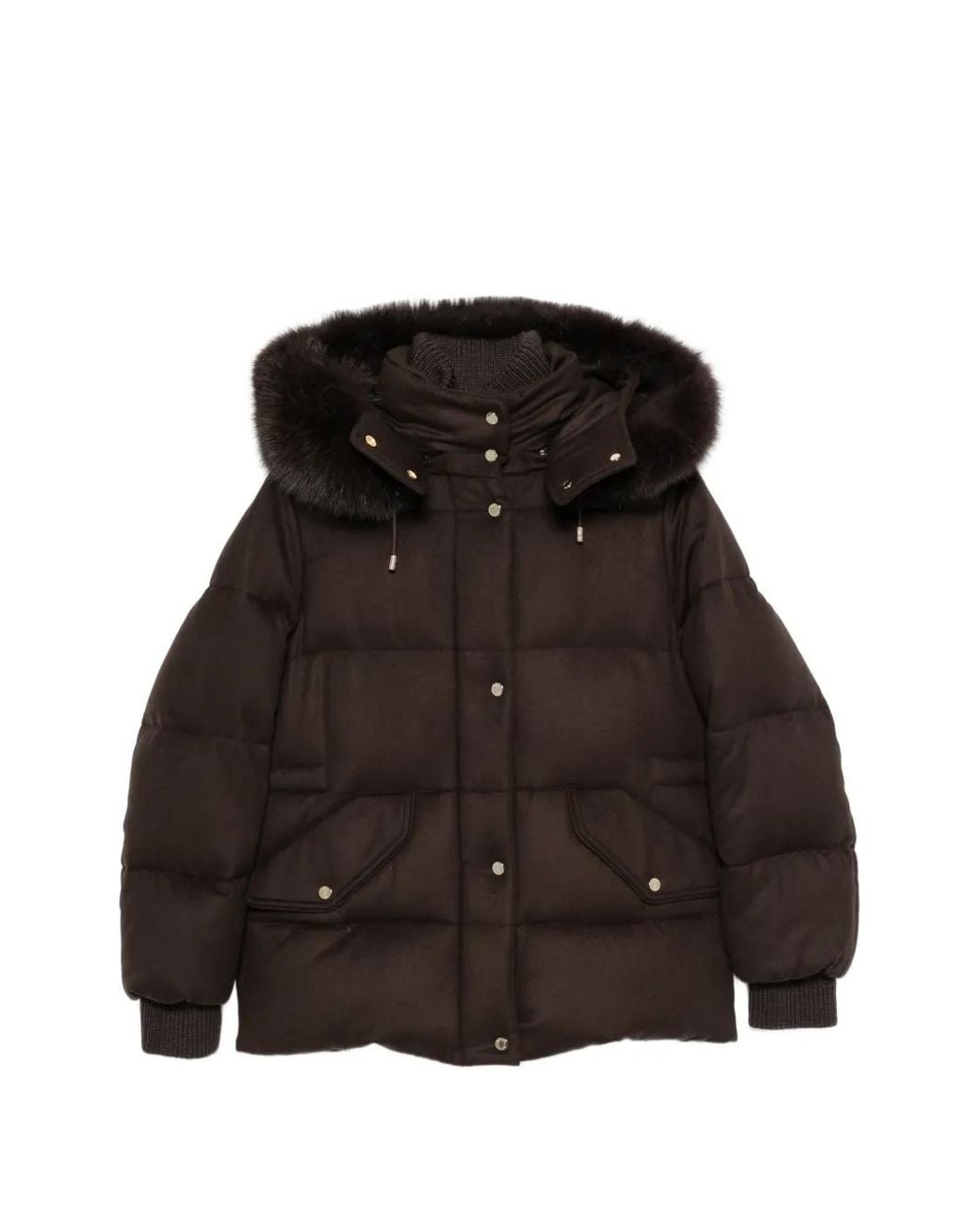 Moorer Black Attica Fur-Trim Hooded Jacket