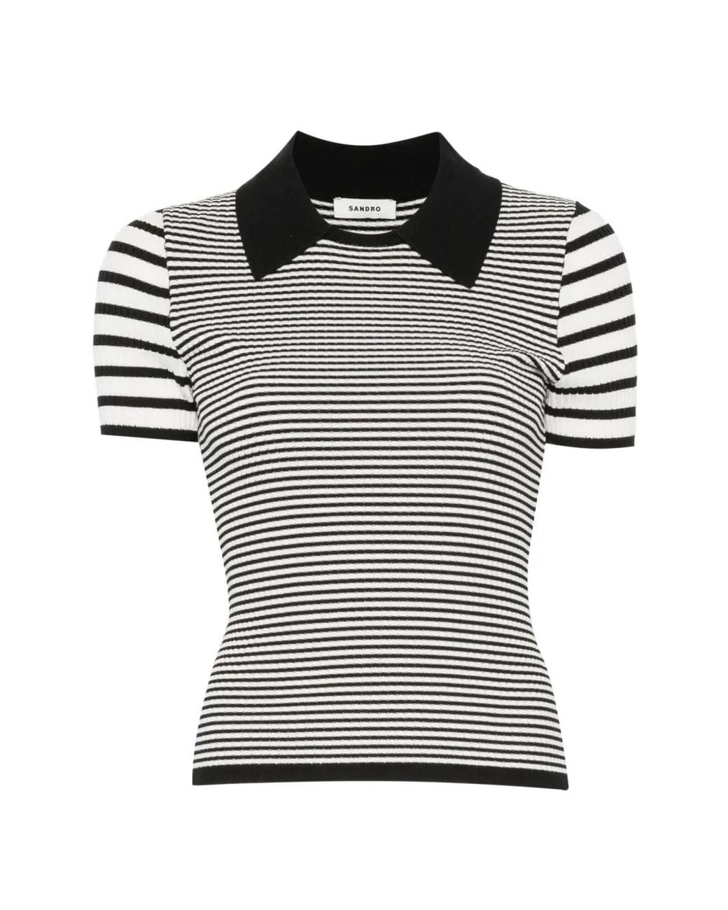 Sandro Black Striped Polo-Style Sweater