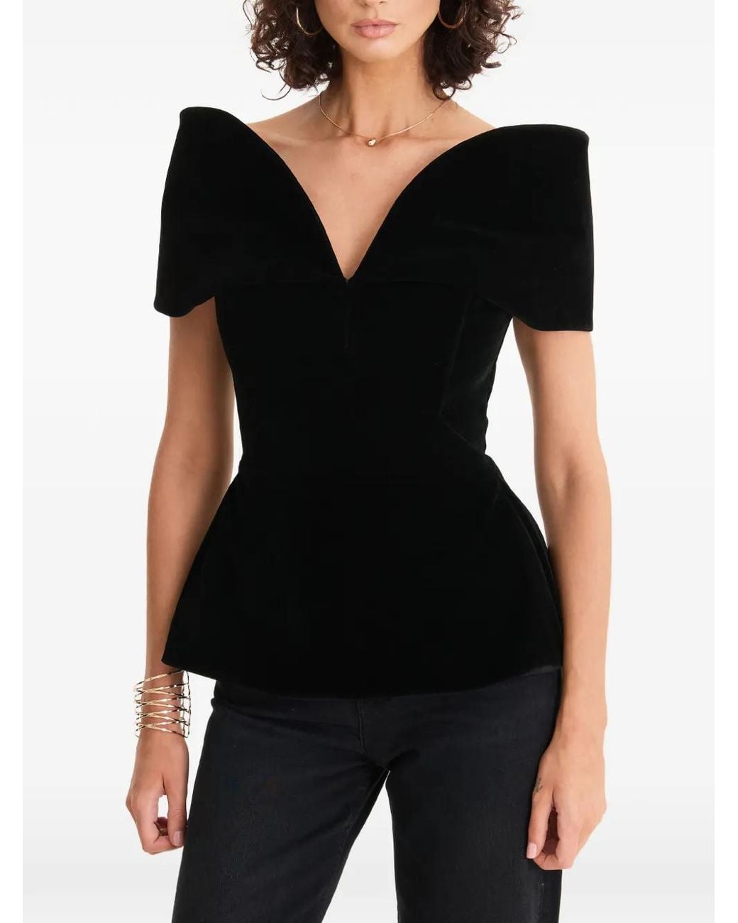 MOOS STUDIO Black V-Neck Peplum Top