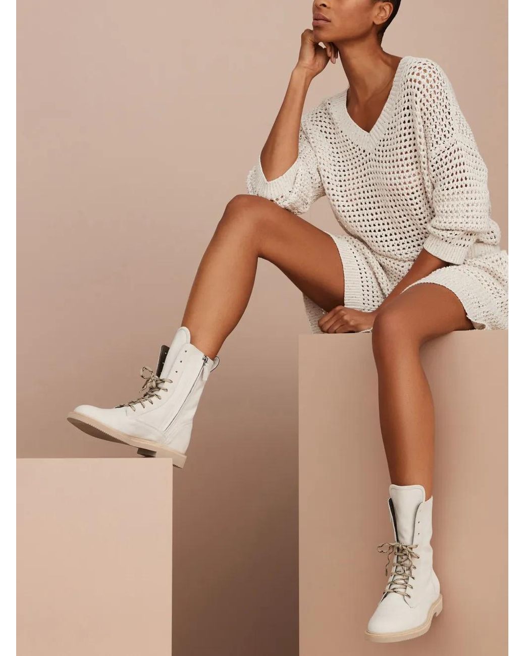 Brunello Cucinelli White Cotton-linen Ankle Boots