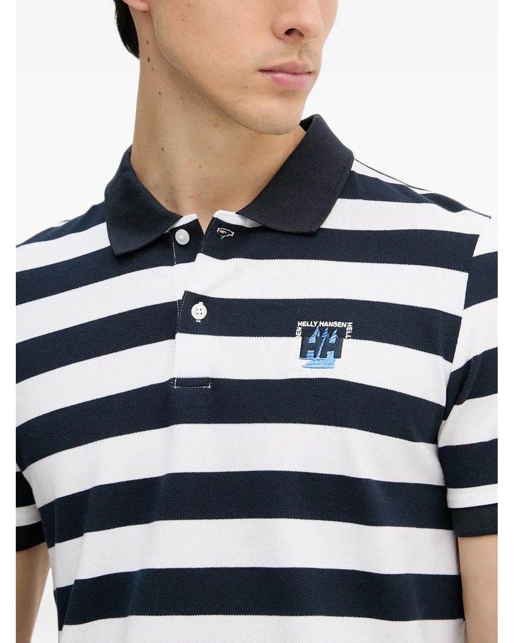 Helly Hansen White Striped Logo-Embroidered Polo Shirt for men