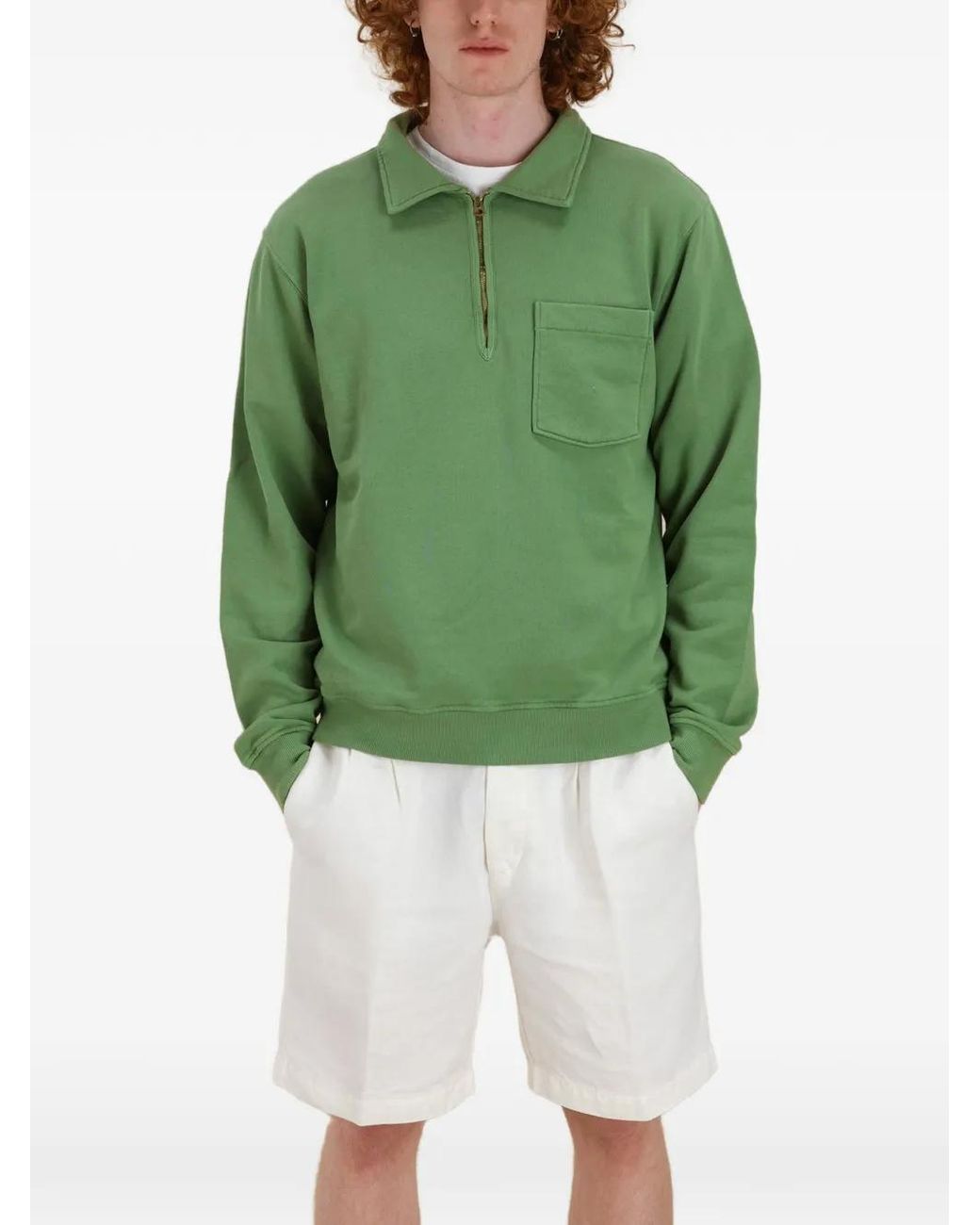 Fortela Green Yale Zip Chest-Pocket Sweatshirt for men
