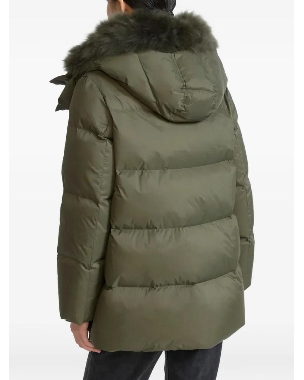 Yves Salomon Green A-Line Shearling-Trim Jacket