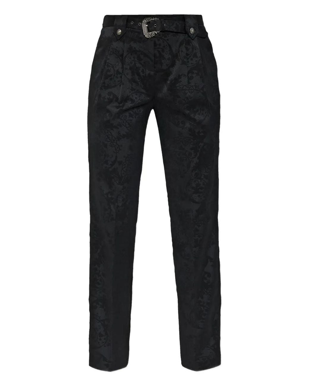 Versace Jeans Couture Black Damask-Pattern Belted Trousers