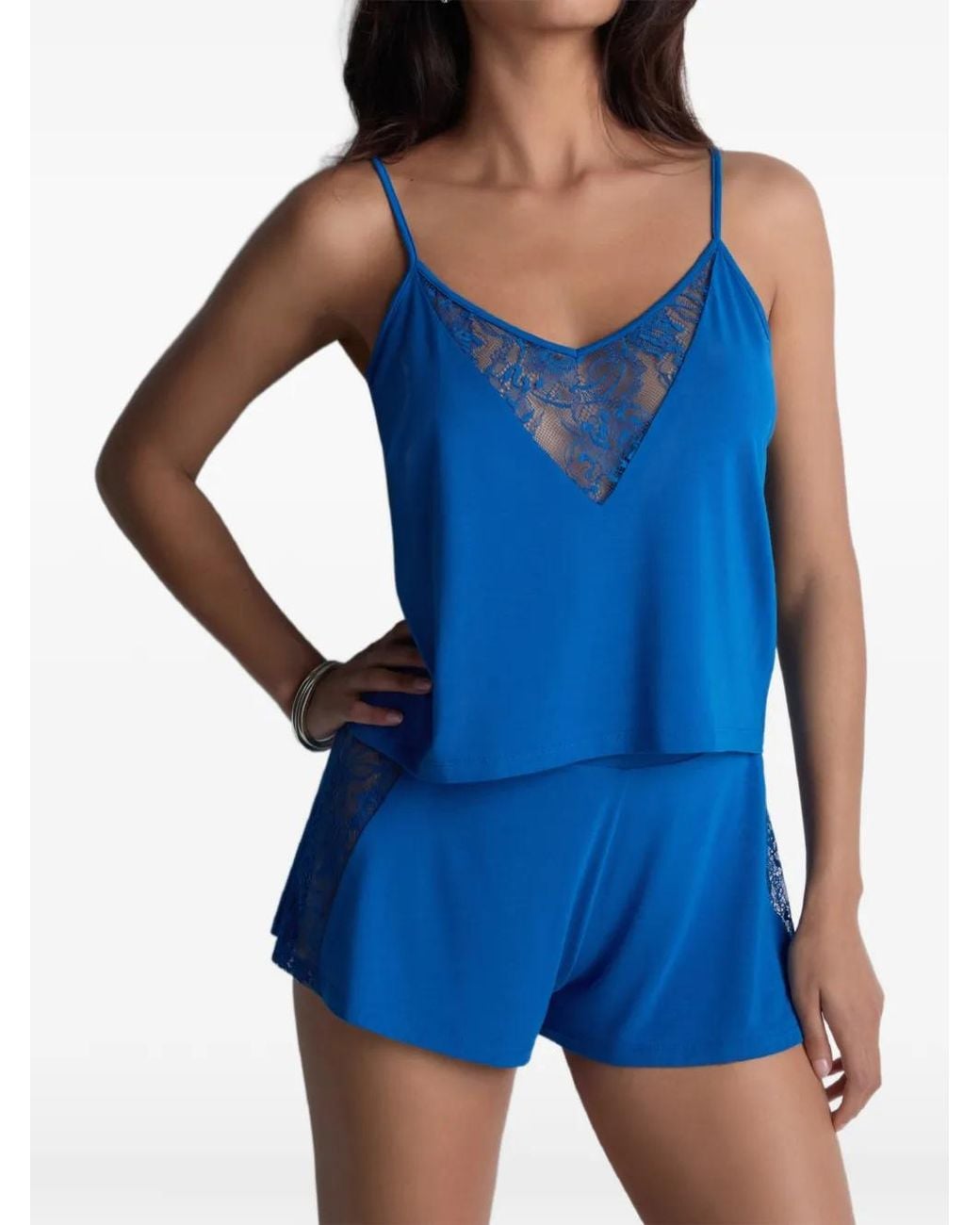 Aubade Blue Lazy Days Lace-Panel Shorts