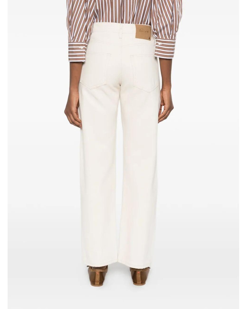 Patrizia Pepe White Logo-Button Straight-Leg Jeans