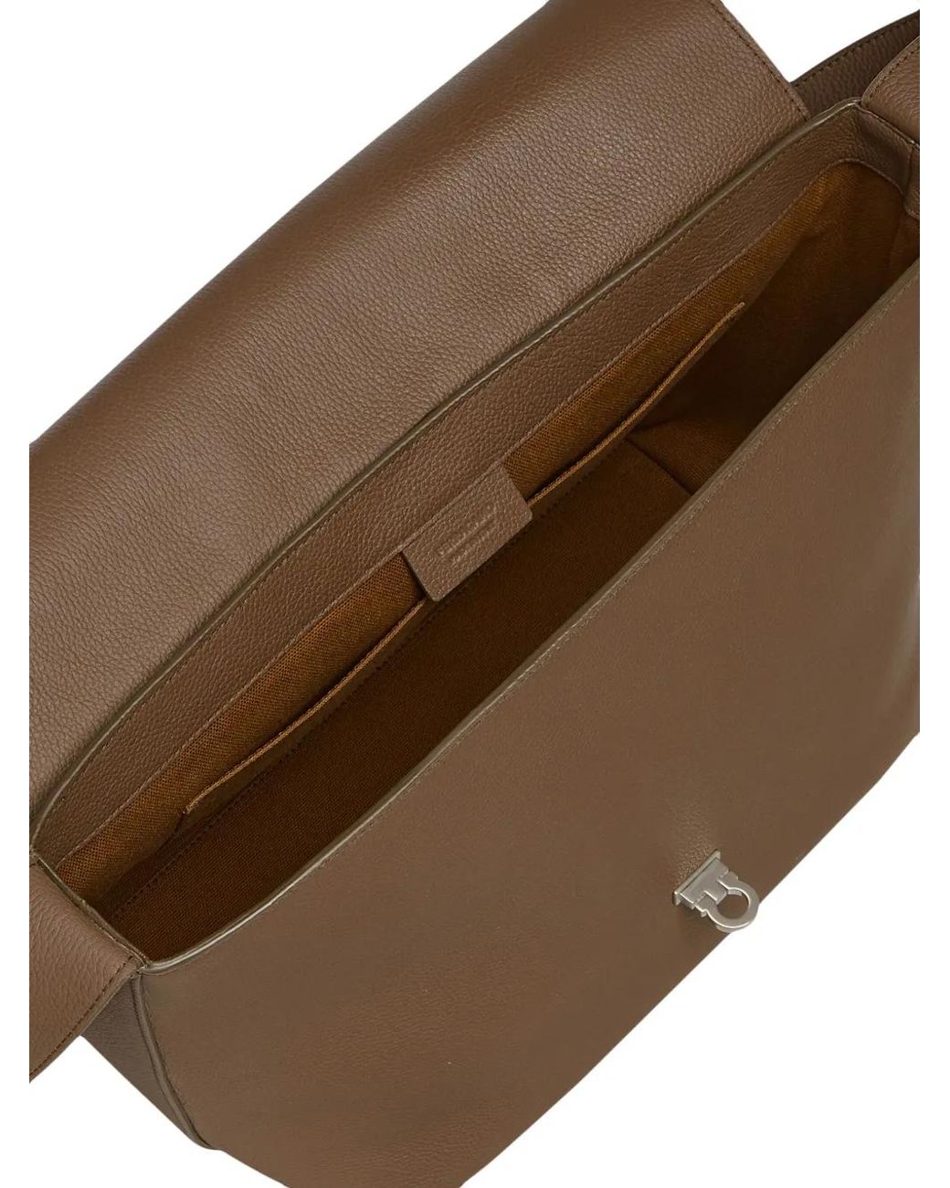 Ferragamo Brown Gancini-Plaque Leather Messenger Bag for men