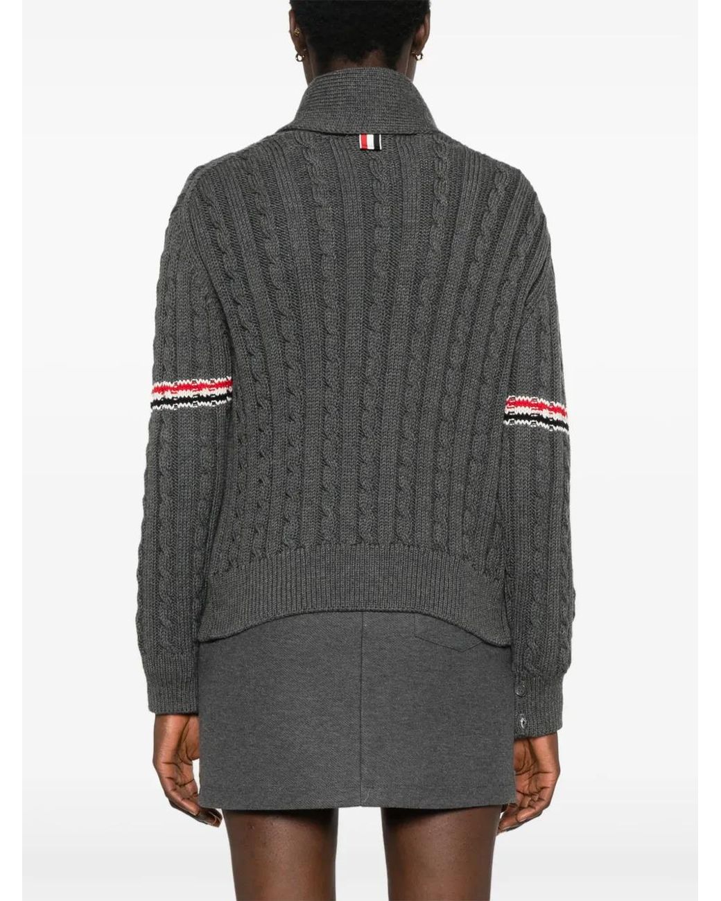 Thom Browne Black Rwb-Stripe Cable-Knit Cardigan