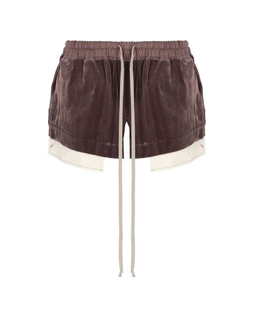 Rick Owens Brown Velvet-Effect Layered Shorts