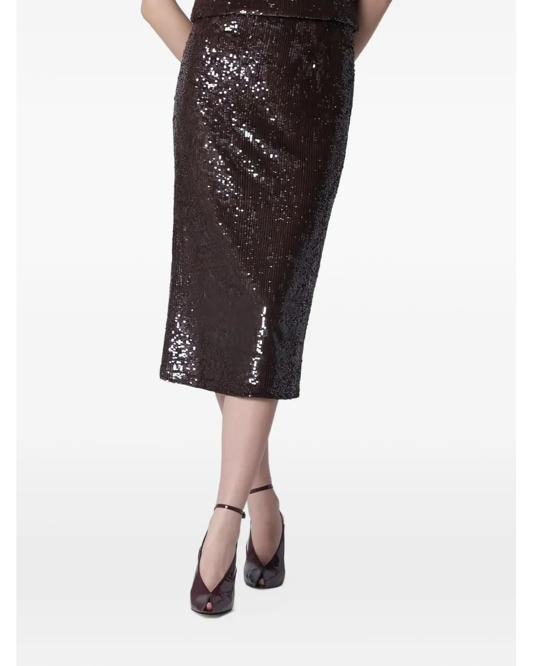 P.A.R.O.S.H. Black Sequin-Embellished Pencil Midi Skirt