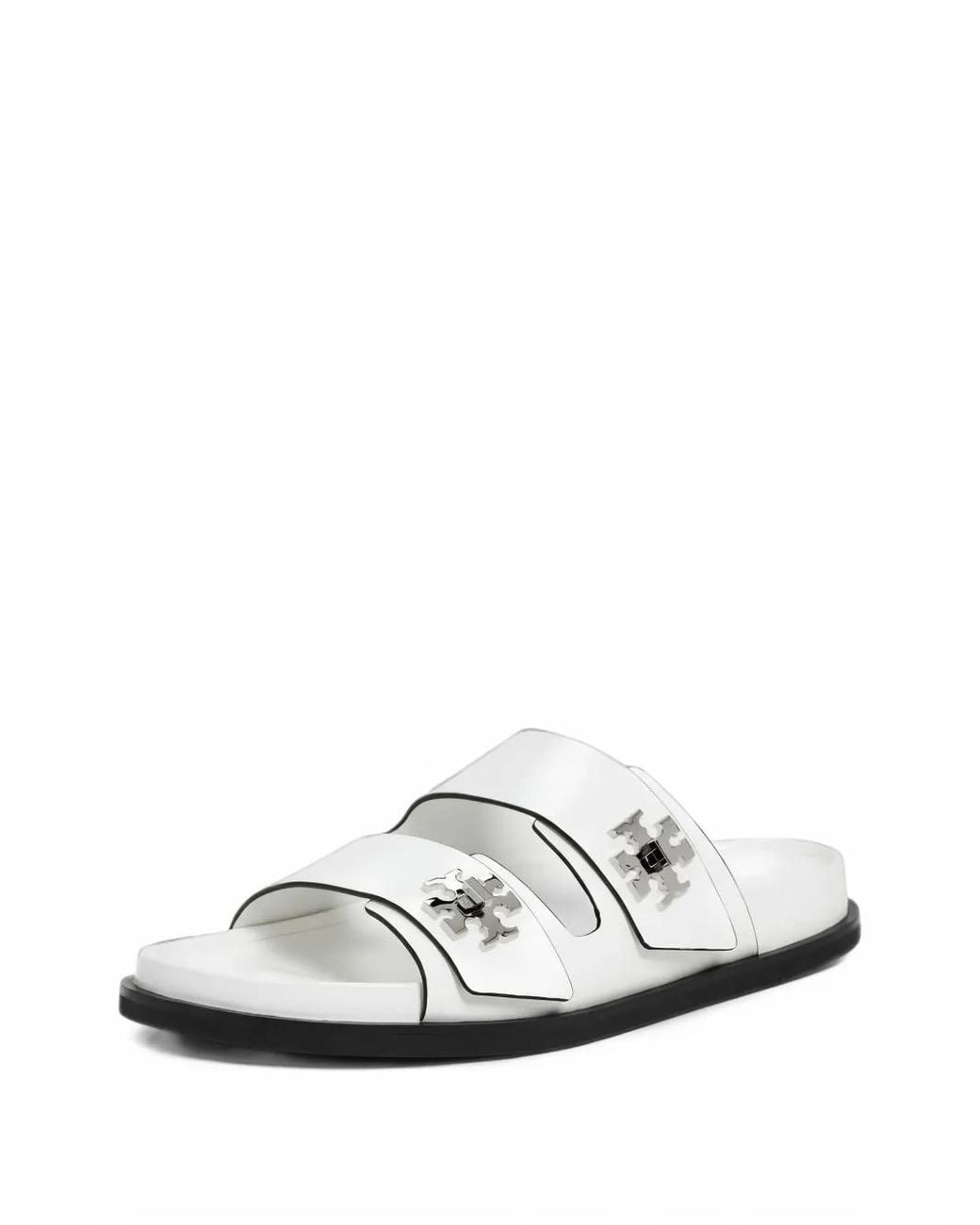 Tory Burch White T Lock Sport Slides