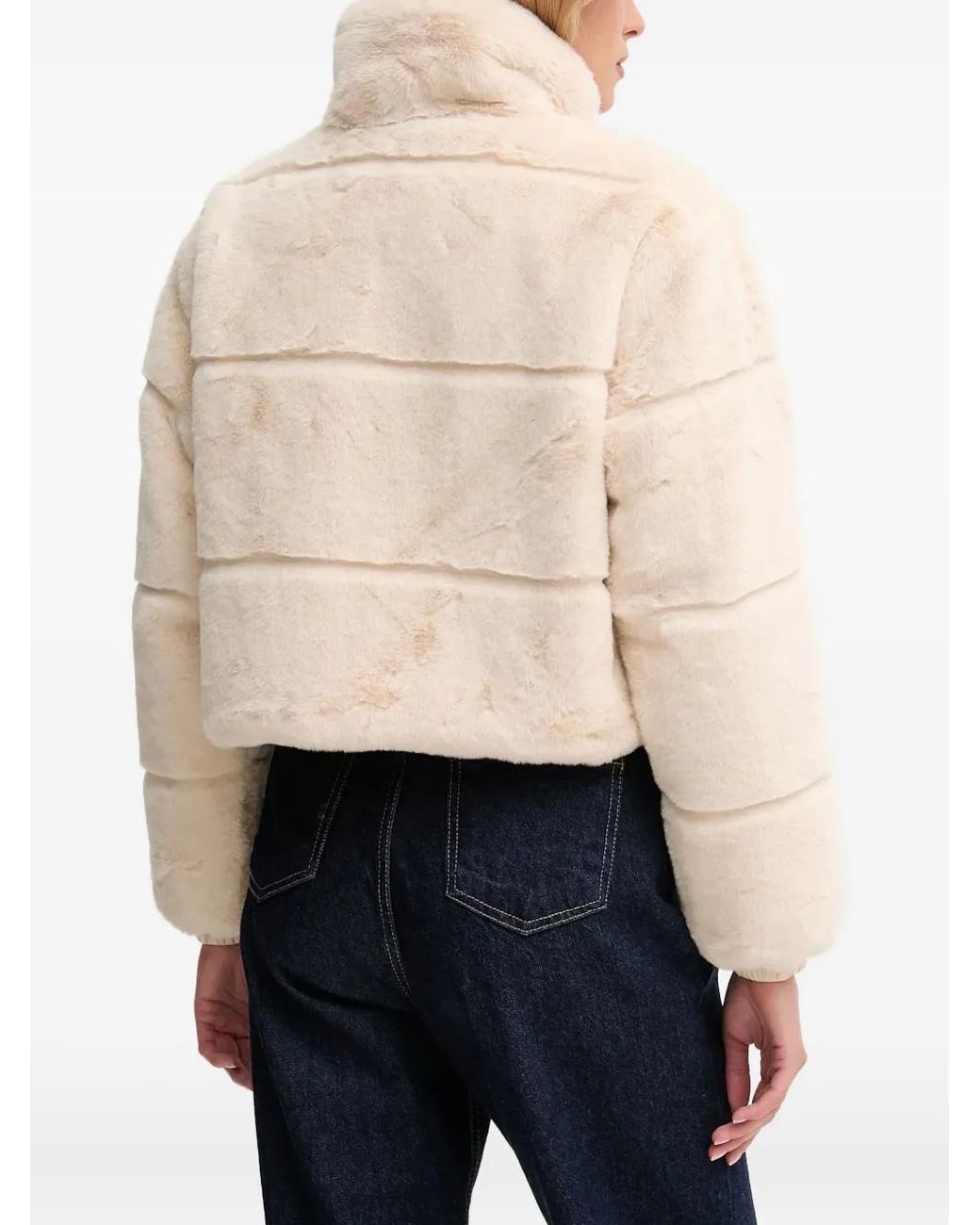 Save The Duck White Zip Faux-Fur Jacket