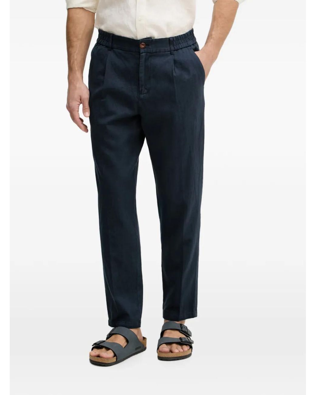 Mos Mosh Blue Baldo Porro Pleated Elasticated-Waistband Trousers for men