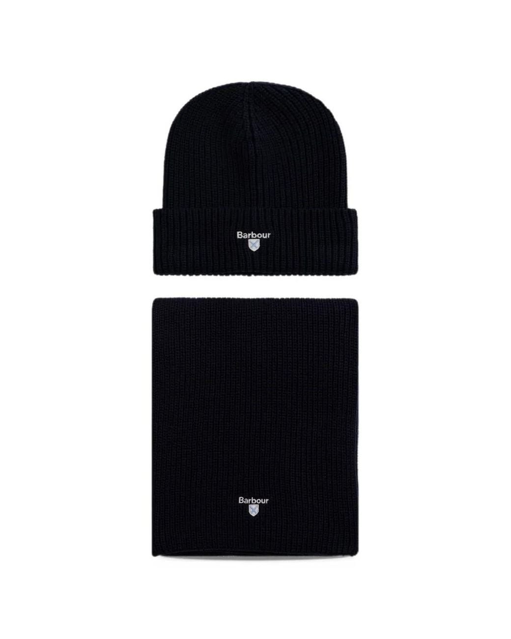 Barbour Black Cascade Beanie & Scarf Gift Set for men